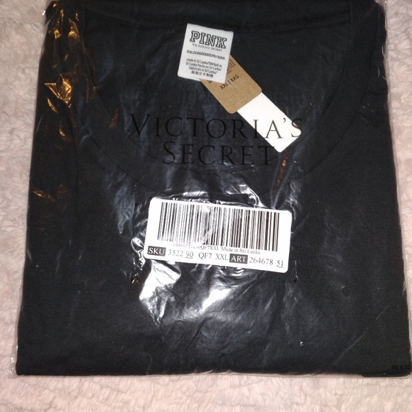 Victoria's Secret Pink Campus Crew Tee Pure Black Shine Logo - Picture 9 of 15